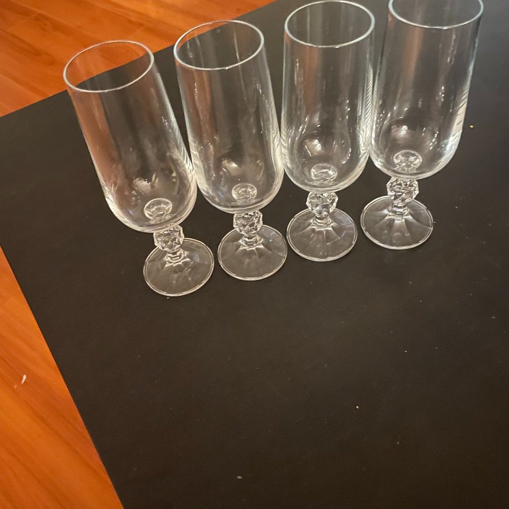 Vintage cut glass ball stem flute glasses set of four